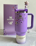Stanley Quencher H2.0 FlowState Tumbler 40 oz Purple Star Edition with Butterfly Charm & Straw Topper