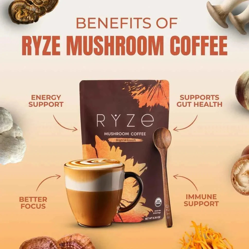 Mushroom Medium Roast Coffee Starter Kit, USDA Organic Instant Coffee with 6 Ada